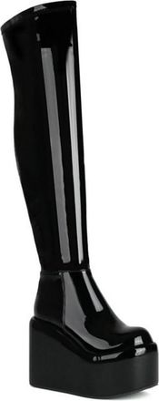 Generic Womens Round Toe Platform High Wedge Heel Over The Knee Long Boots Thigh High Stretch Winter Shoes with Side Zipper (Black,7.5)