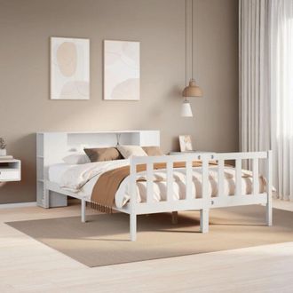 vidaXL Cama Con Estanter&iacute;a Sin Colch&oacute;n Madera Maciza Blanca 160x200 Cm Vidaxl