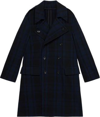 Fortela Winston Double-Breasted Checked Wool Coat in Navy Blue at Nordstrom, Size 52 Eu