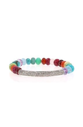 Sheryl Lowe Rainbow Mix 8MM Bead Bracelet With Diamond Tube in Rainbox Mix /Sterling Silver at Nordstrom, Size 7.25