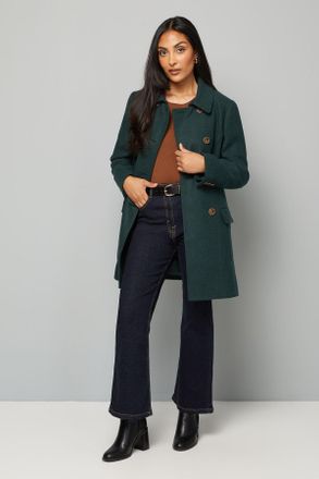 Wallis Womens Petite Double Breasted Pea Coat - Green - Size 18 UK