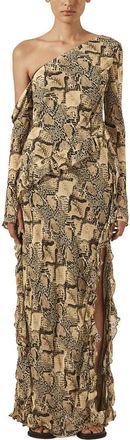 Shona Joy Hadiya Asymmetrical Long Sleeve Ruffle Maxi Dress