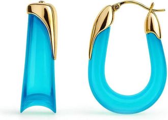 Gold & Honey Womens Sculpted U Lucite Birthstone Hoop Earrings In March - Aquamarine