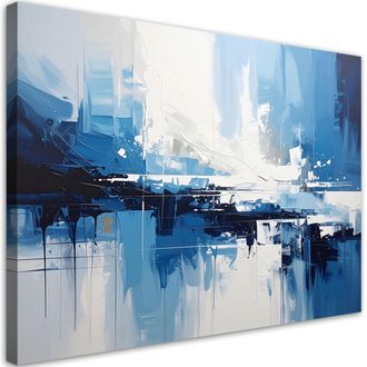 Feeby Cuadro En Lienzo Textura Azul Abstracci&oacute;n Moderna 100x70