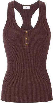 Elisabetta Franchi Mouwloze Gebreide Top met Racerback - Dames - Tops zonder mouwen - Bruin - L - Tops