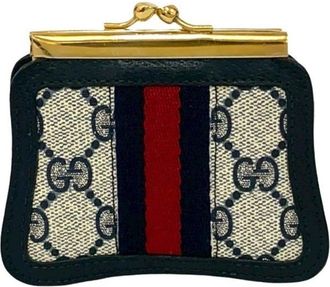 Gucci Navy Red Color Leather Pvc Coin Purse/Coin Case (Pre-Owned)