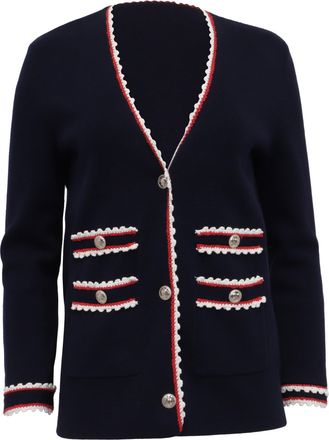 Maje Moulinette Contrast Trim Cardigan in Navy Blue Cotton
