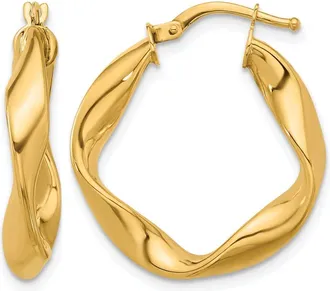 Diamond2Deal 14K Yellow Gold Small Twisted Hoop Earrings