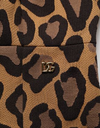 Dolce & Gabbana Womens Brown Leopard Jacquard Knee Length Dress Polyester Cotton Nylon