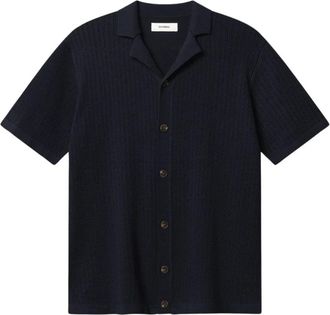 Gabba Geno Resort Bride SSKnit - Heren - Korte mouwen Overhemden - Blauw - L - Katoen - Overhemden