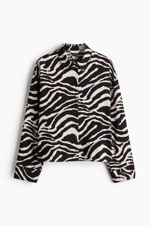 H&M Linen-blend Shirt in Black/zebra Print at Nordstrom, Size Xx-Large
