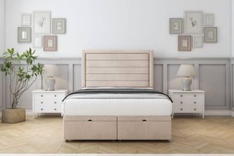 Comfort Beds Anna Naples Ottoman Bed Base-54 Floor Standing Headboard in Light Sand | Size: Single