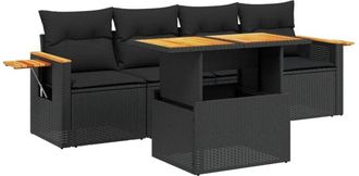 vidaXL Vidaxl - Set De Muebles De Jard&iacute;n 5 Pzas Y Cojines Rat&aacute;n Sint&eacute;tico Negro