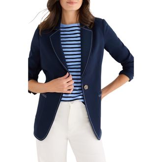 Nic+Zoe Topstitch Detail Stretch Blazer in Dark Indigo at Nordstrom, Size Xx-Large