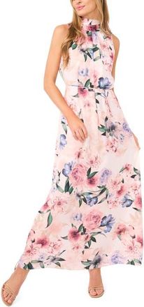 Ted Baker Floral Tie Neck Maxi Dress in Pink/Vanilla Ice at Nordstrom, Size 10
