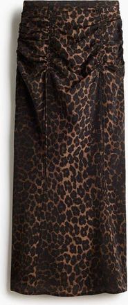 H&M Drawstring-detail Maxi Skirt in Dark Brown/leopard Print at Nordstrom, Size X-Small