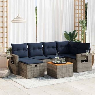 vidaXL Set De Sof&aacute;s De Jard&iacute;n 7 Pzas Con Cojines Rat&aacute;n Sint&eacute;tico Gris Vidaxl