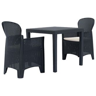 vidaXL Mesa Y Sillas De Jard&iacute;n 3 Piezas Pl&aacute;stico Gris Aspecto Rat&aacute;n Vidaxl