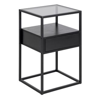 Furniture To Go Randolf Bedside Table in Black with Smoked Glass