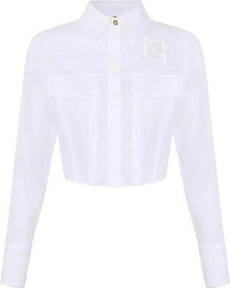 Elisabetta Franchi Dames, Blouses & Shirts, Wit, Maat: 2XL Katoen