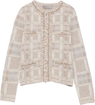 D.exterior Cardigan in Boucl&eacute; a Quadretti - - Knitwear - Donna - Beige - L