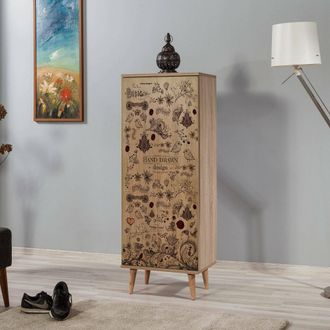 Dmora Zapatero Dacrydium, Mueble Para 16 Pares, 7 Estantes, Una Puerta, 50x38x135h Cm Roble Marr&oacute;n
