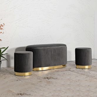 Dmora Panca Soroti Con Dos Sillas, Panca Almacenaje, Estructura Met&aacute;lica, Asiento Gris, 80x37x42 Cm Gris Oscuro