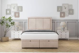 Comfort Beds Savoy Naples Ottoman Bed Base-26 Strutted Headboard in Light Sand | Size: King