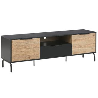 Beliani Beliani - Soporte Para Tv Patas De Metal De Tablero De Part&iacute;culas De Madera Clara Y Negra Para Tv De Hasta 70 Almacenamiento Arkley