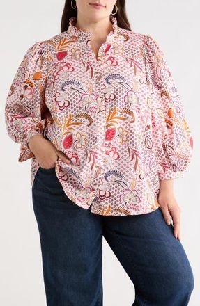 Sugarlips Hendry Floral Ima Button-Up Shirt in Cream-Mult at Nordstrom, Size 3X