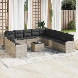 vidaXL Set De Sof&aacute;s De Jard&iacute;n 12 Pzas Y Cojines Rat&aacute;n Sint&eacute;tico Gris Vidaxl