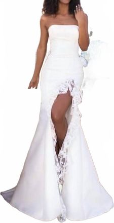 Tarik Ediz Ruffle Slit Strapless Dress In Ivory