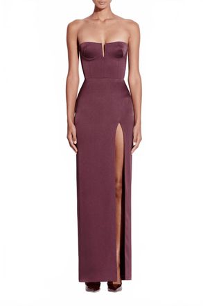 Alex Perry Strapless Cup Column Satin Maxi Dress In Plum
