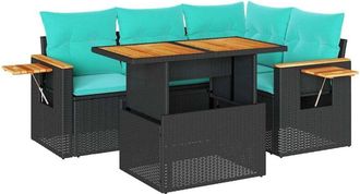 vidaXL 5 Piece Garden Sofa Set with Cushions Black Poly Rattan Acacia vidaXL