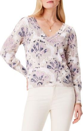 Nic+Zoe Falling Fans V-Neck Cotton Blend Sweater in Purple Multi at Nordstrom Rack, Size Xx-Large