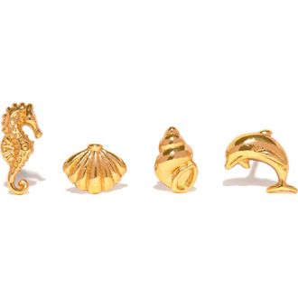 Girls Crew Coastal Creatures Set of 4 Assorted Single Stud Earrings in Gold at Nordstrom
