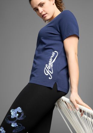 Kangaroos T-Shirt KANGAROOS, Damen, Gr. 40/42, blau (marine), Obermaterial: 95% Baumwolle, 5% Elasthan, figurumspielend h&uuml;ftbedeckend, Rundhals, Shirts T-Shirt,