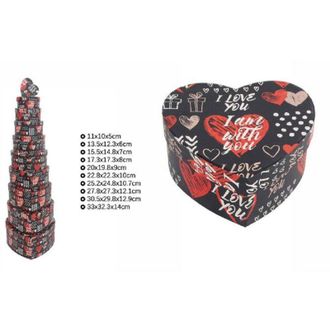 Trade Shop Trade Shop - Set 10pz Scatole Box Regali Varie Misure Matrioska Forma Cuore Nera Scritte 71970