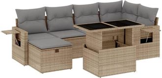 vidaXL Vidaxl - Set Sof&aacute;s De Jard&iacute;n 7 Piezas Y Cojines Rat&aacute;n Sint&eacute;tico Beige