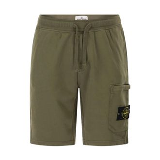 Stone Island Casual Shorts, male, Green, Size: M Cotton Fleece Bermuda