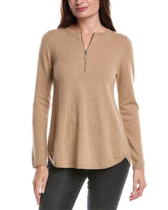 Fort&eacute; Cashmere Pleat Back 1/4-Zip Cashmere Sweater