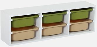 Sweeek Sweeek - Mueble De Almacenamiento Infantil Horizontal, 6 Cajas Coloridas, Sora, Verde Oliva, 97.5x21x29.4 Cm