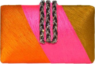 Simitri Diagonal Color Block Braided Fringe Clutch in Papaya Pop at Nordstrom