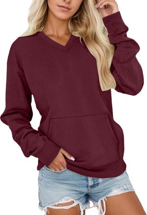 Generic Womens Soft Fleece Pullover Sweatshirt Thermal Winter Sports Style Long-Sleeve Hoodless V-Neck Basic Longline Top Casual Comfortable For Sports Comfor