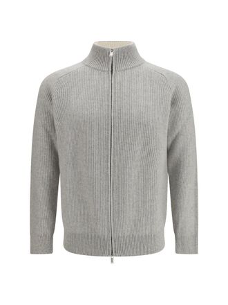 Lardini Wool and Cashmere Blend Zip Sweater - Gray