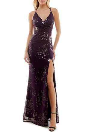 Speechless Sequin Ruched Mesh Dress in Eggplant at Nordstrom, Size 5