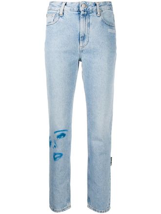 Off-white printed faces straight-leg jeans - women - Cotton/Cotton - 25 - Blue