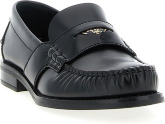 Prada Womens Black Calfskin Slip-On Loafers
