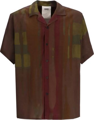 OAS Camicia a maniche corte con stampa astratta - Marrone