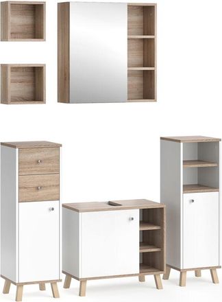 Vicco Conjunto De Muebles De Ba&ntilde;o Senyo, Blanco, 5 Partes, Con Estantes
